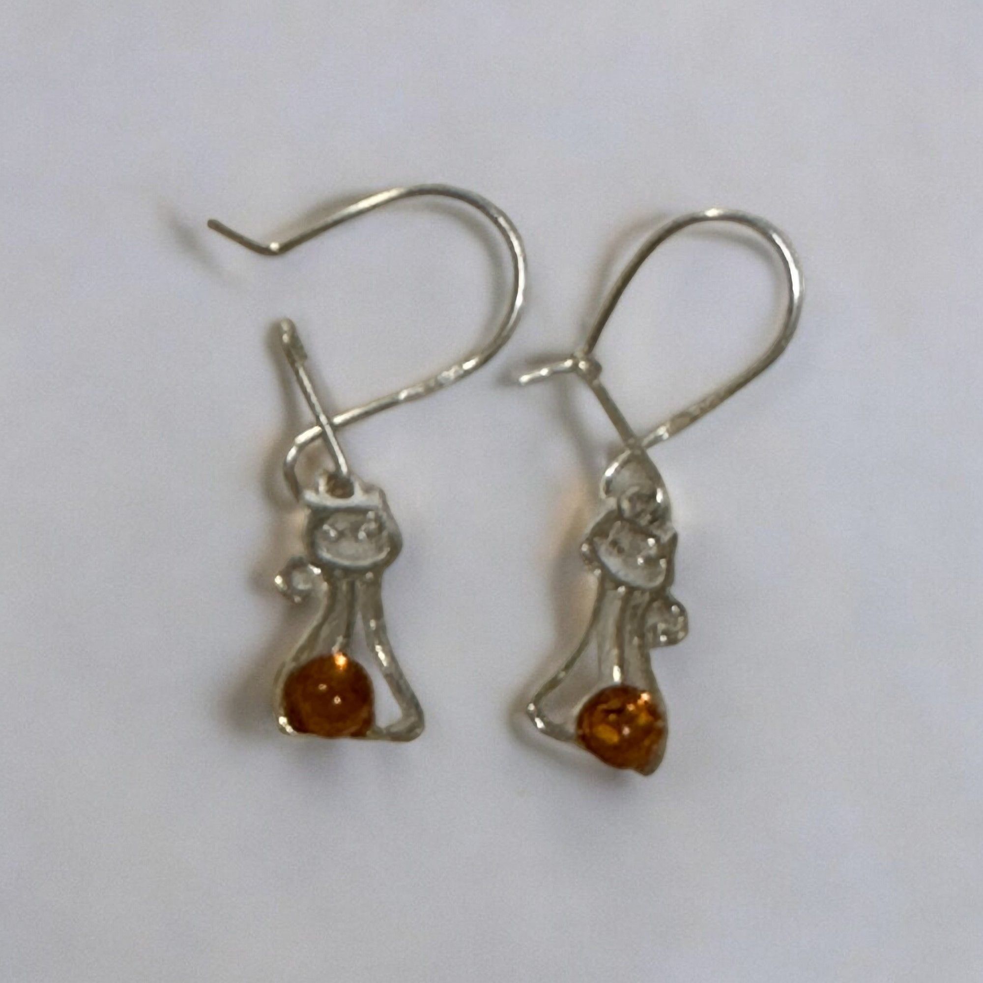 Designer Sterling Silver Petite Baltic Amber Silver Kitten Earrings Size ONE SIZE - 7 Thumbnail
