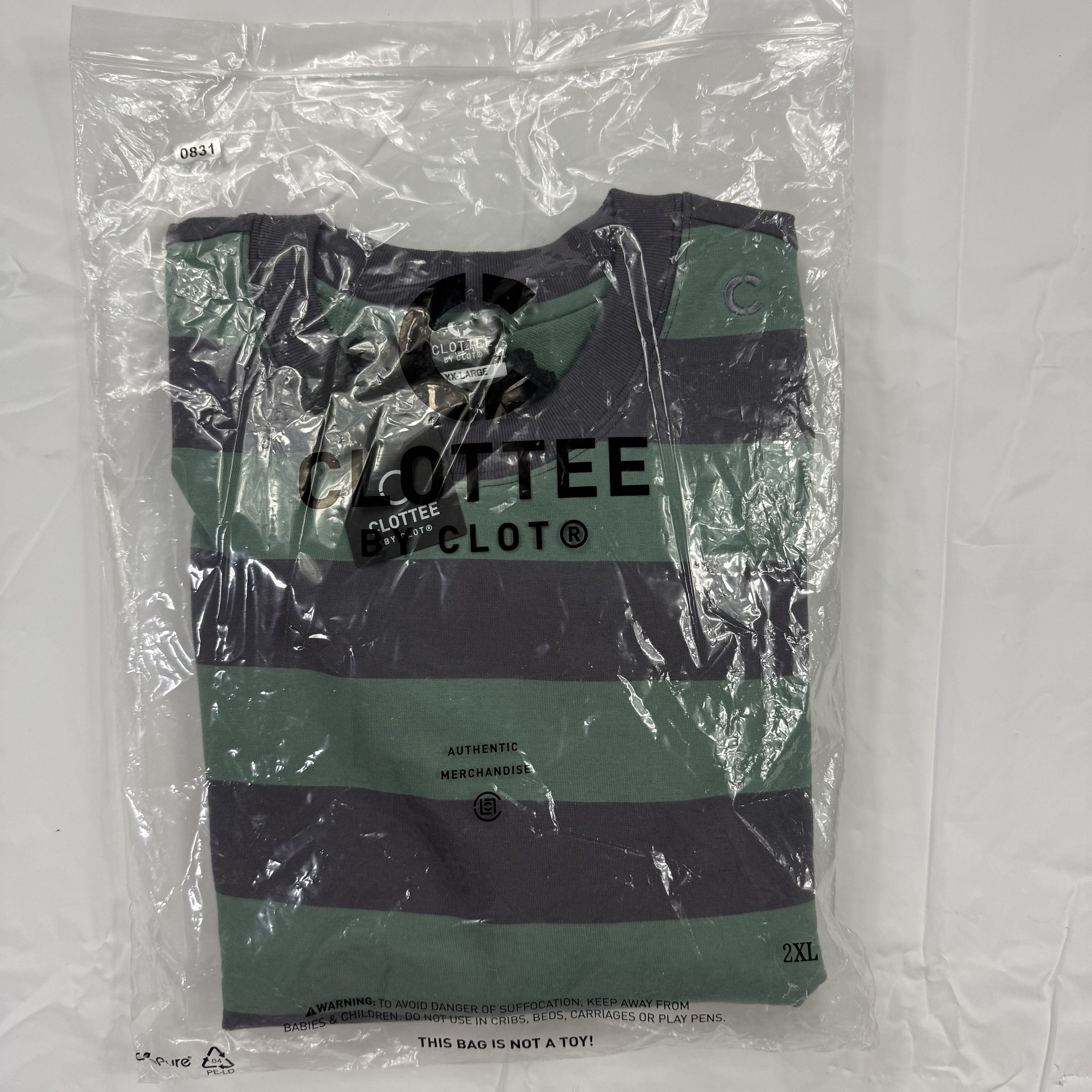 CLOT Clottee by Clot Mens Green Grey Striped Long Sleeve T-Shirt Size US XXL / EU 58 / 5 - 9 Thumbnail
