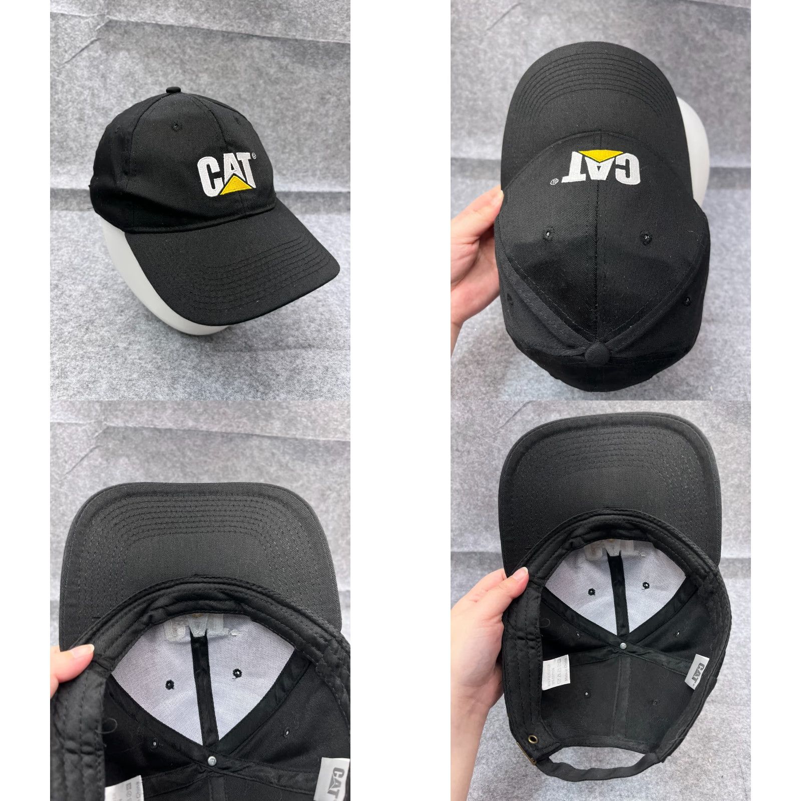 Vintage CAT Hat Cap Strap Back Adult One Size Black Caterpillar Machinery Cotton Poly Hat/Cap Casual Workwear Construction Logo White? Size ONE SIZE - 8 Thumbnail
