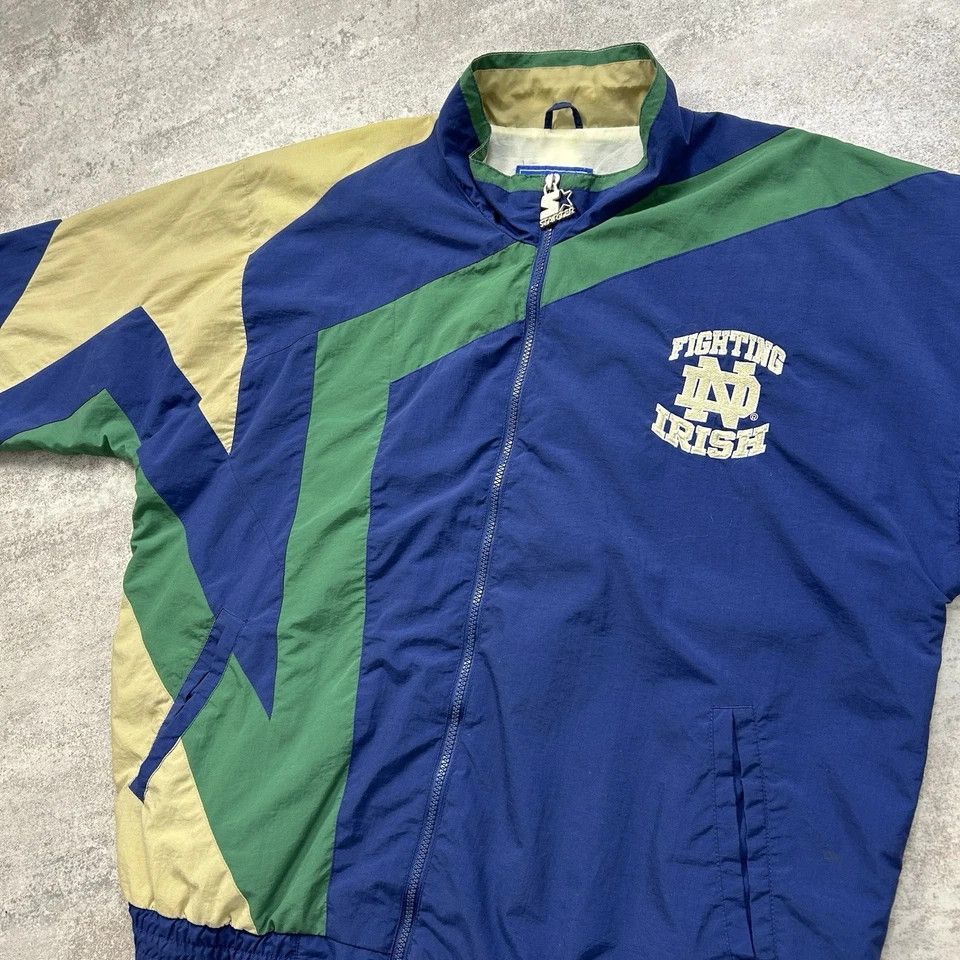 NCAA × Starter × Vintage NOTRE DAME FIGHTING IRISH STARTER WINDBREAKER JACKET SIZE L Size US L / EU 52-54 / 3 - 3 Thumbnail