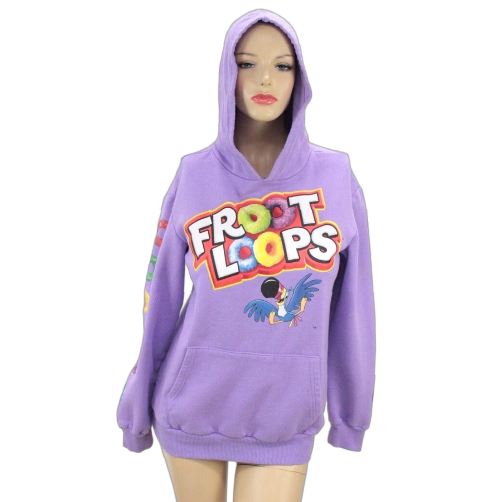Vintage VINTAGE Kellogg's Froot Loops Hoodie Sweatshirt Tucan Purple Womens Small Pullover Kangaroo Pocket Graphic Y2K 90s Cereal Size S / US 4 / IT 40 - 1 Thumbnail