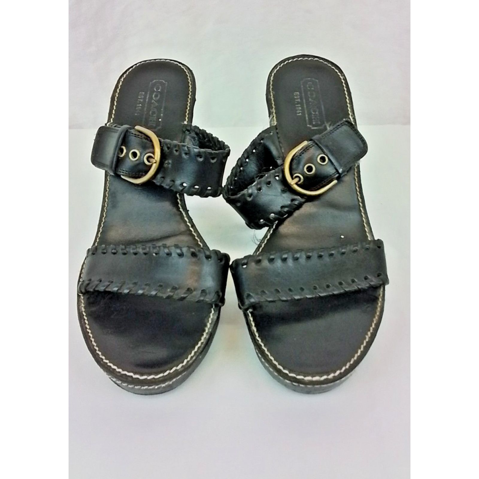 Coach Coach Leather Sandal Heels US 8B Black W/ Stitching & Buckle Size US 8 / IT 38 - 7 Thumbnail