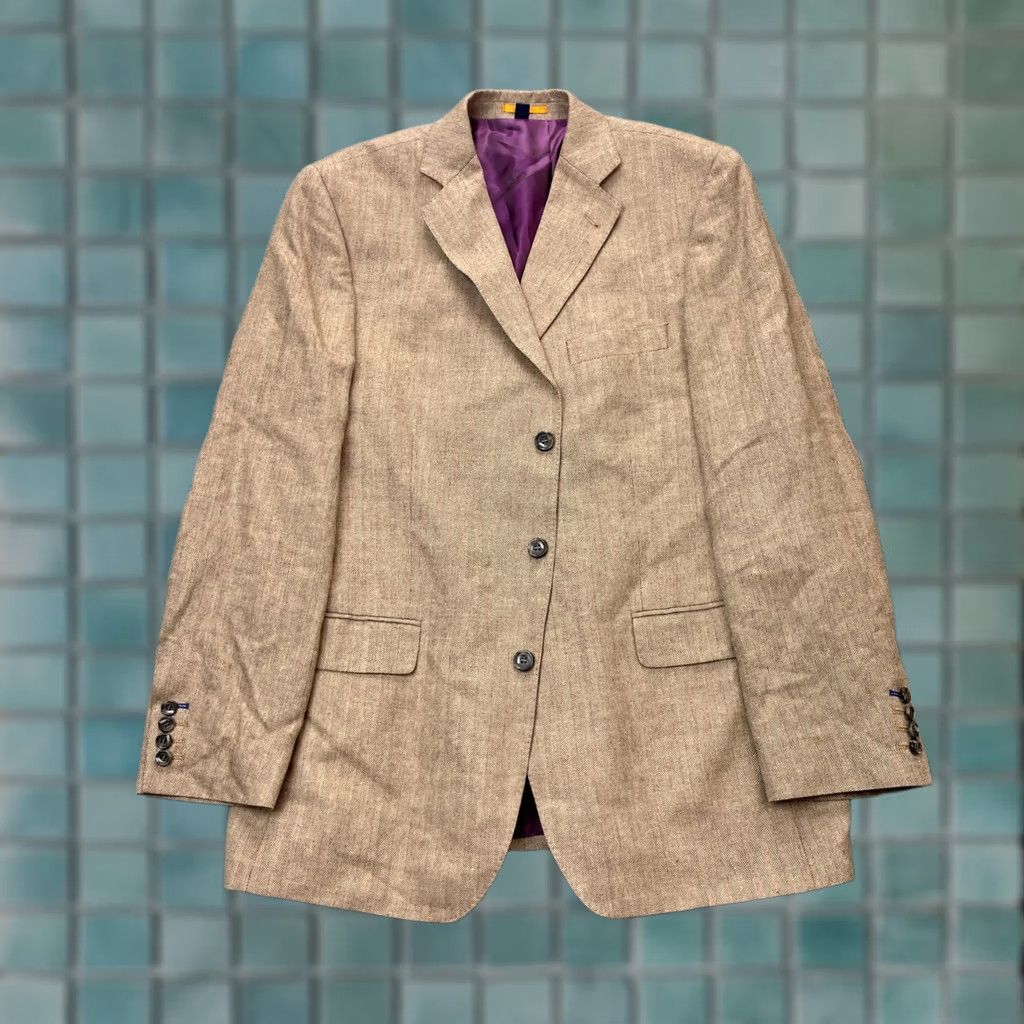 Boden Boden Blazer Jacket Mens 42R Brown Wool Linen Herringbone Single-Breasted Notch Lapel Modern Classic 3-Button Front 4-Button Sleeve Size 42R - 1 Thumbnail