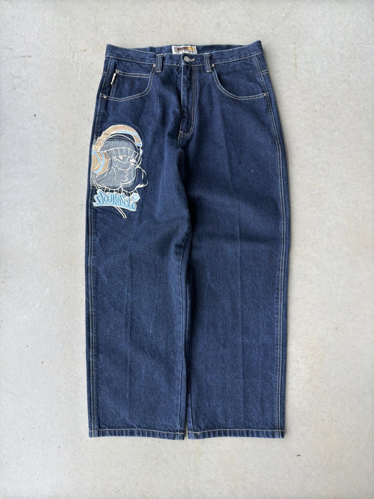 Southpole Vintage Y2K Southpole Dark Wash Embroidered Wide Leg Pants Size US 35 - 1 Thumbnail