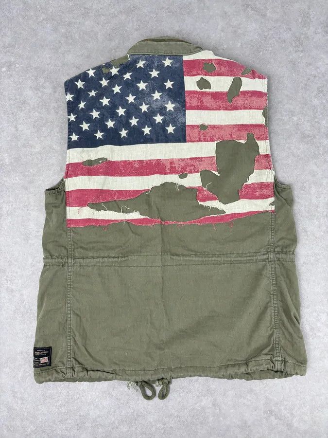 Polo Ralph Lauren 2000s Ralph Lauren Khaki USA Flag Distressed Cargo Vest Size US L / EU 52-54 / 3 - 1 Thumbnail