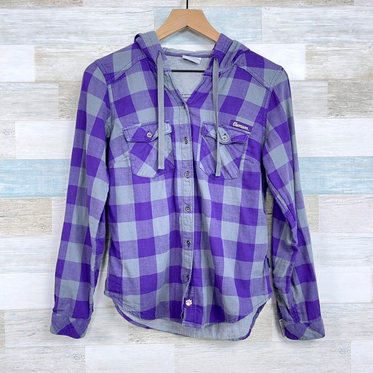 Columbia Clemson Tigers Columbia Hood Shirt Purple Plaid Womens XS Size XS / US 0-2 / IT 36-38 - 1 Thumbnail