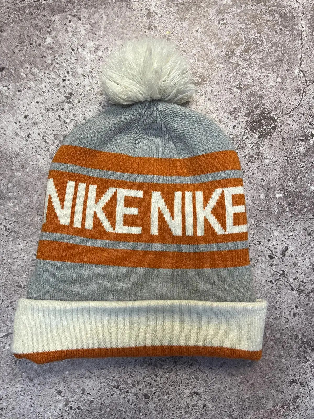 Nike Vintage Nike Beanie Hat Pom Knit Blue Orange White Swoosh Size ONE SIZE - 2 Thumbnail