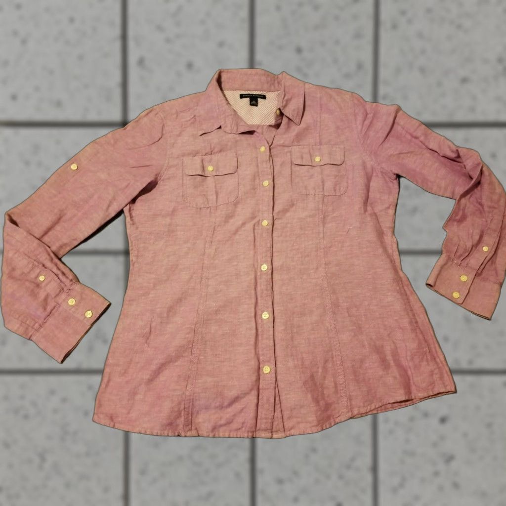 Banana Republic Womens Banana Republic Blouse Shirt 14 Purple Cotton Linen Button Dress? Size XL / US 12-14 / IT 48-50 - 1 Thumbnail