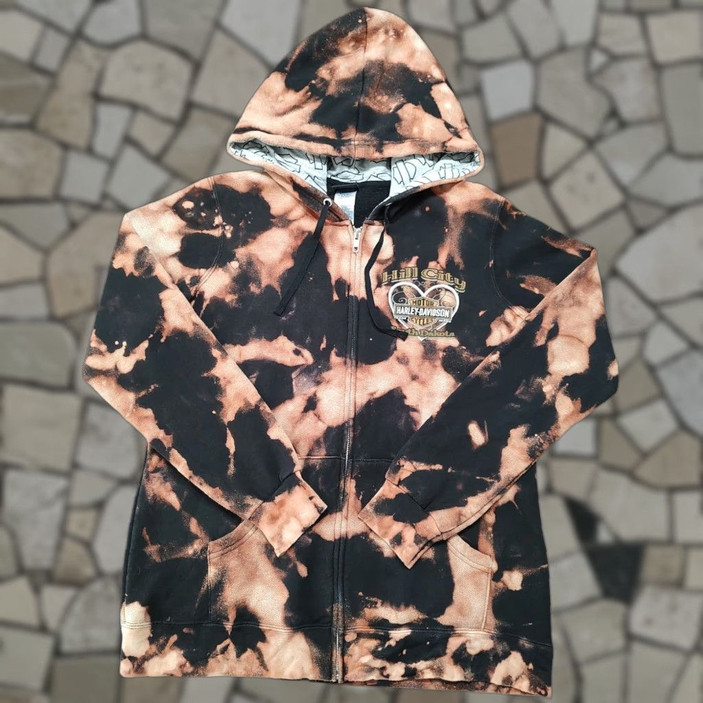 Harley Davidson Harley-Davidson Womens Tag L Hoodie Sweatshirt Full Zip Biker Tie Dye Acid Wash Black Size L Size L / US 10 / IT 46 - 1 Thumbnail