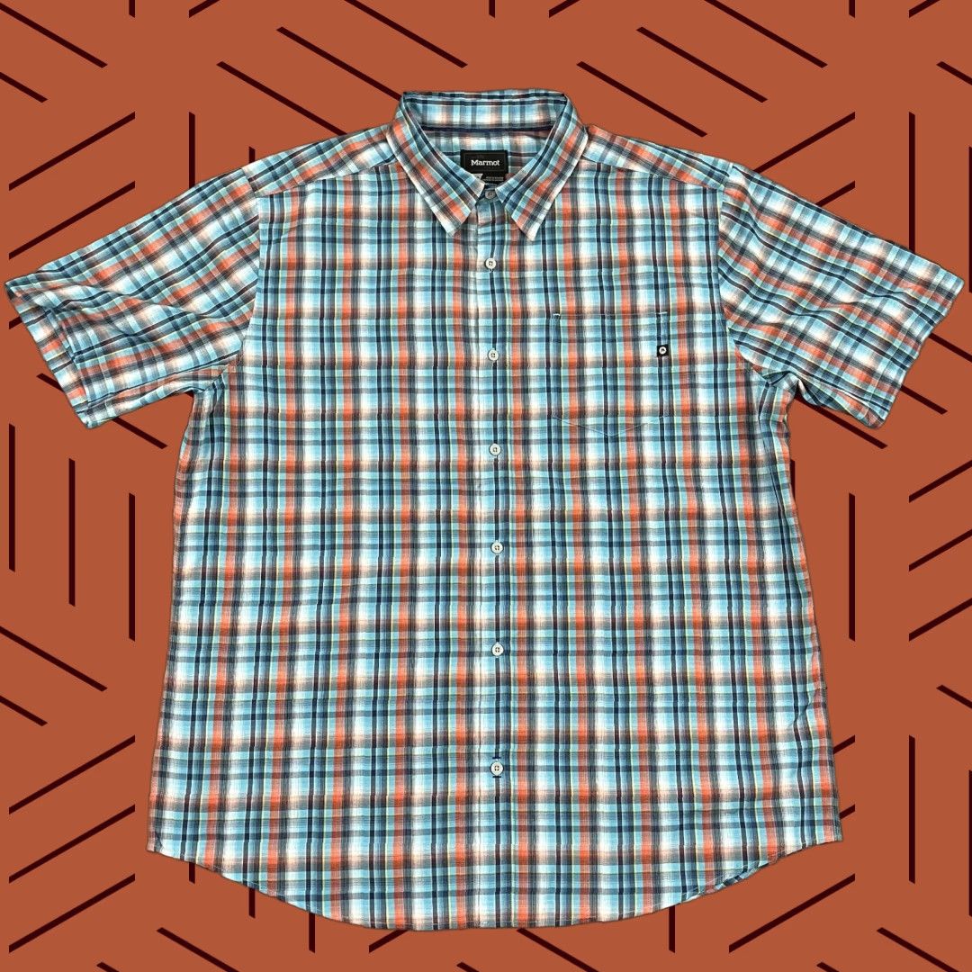 Marmot Marmot Shirt Mens XL Blue Orange Plaid Button-Up Hiking Outdoor Short Sleeve Shirt Size US XL / EU 56 / 4 - 1 Thumbnail