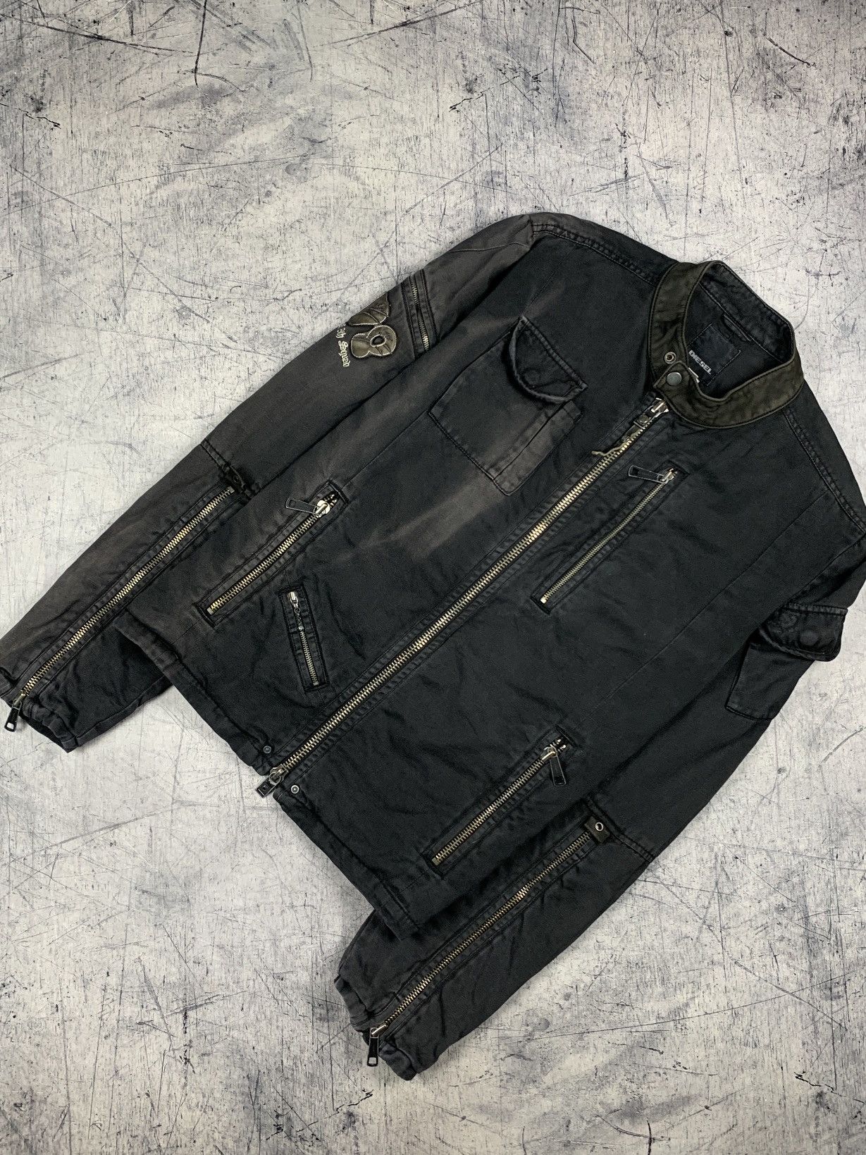 image of Avant Garde x Diesel Vintage Diesel Multi Zipper Biker Jacket Multipocket Japan in Faded Black (Siz