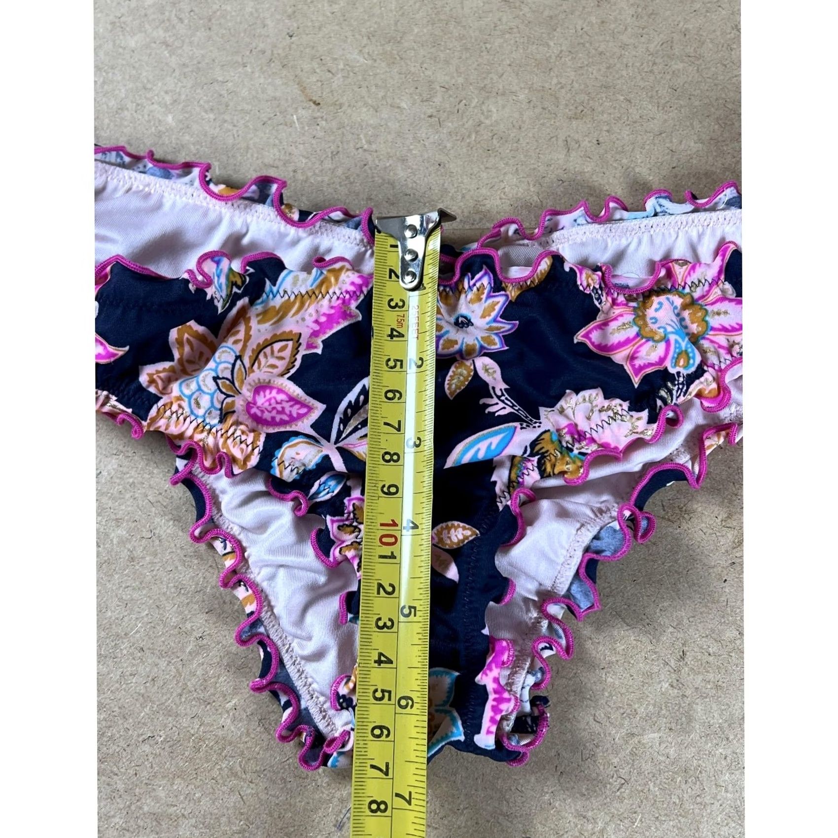 Vintage Shade & Shore Bottom Womens S Blue Bikini Lined Elastic Waist Ruffle Floral Size 28" / US 6 / IT 42 - 5 Thumbnail