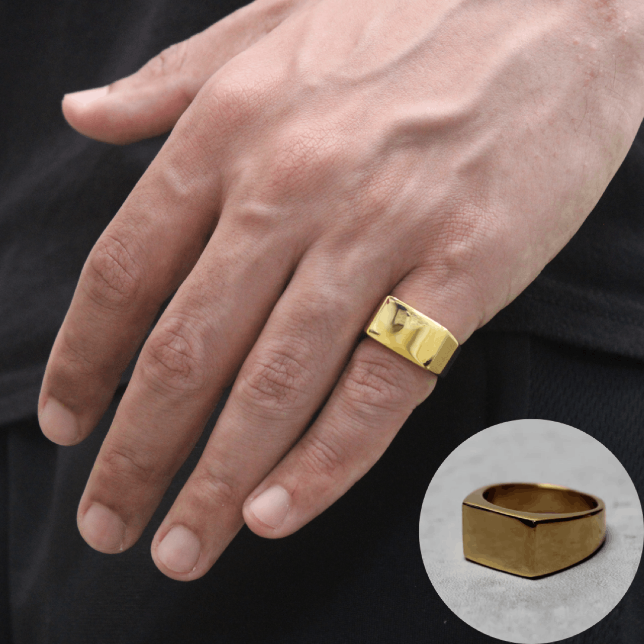 Jewelry Gold Rings Set - Rectangle Signet, Onyx Stone, Oval Signet Size ONE SIZE - 5 Thumbnail