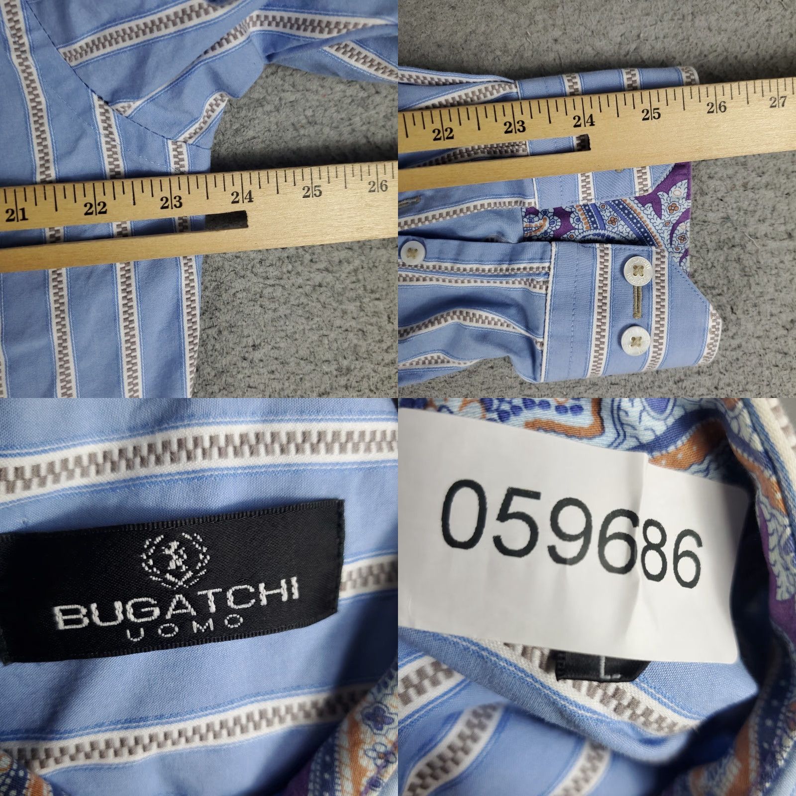 BUGATCHI Bugatchi Uomo Shirt Mens Large Blue Striped Button-Up Long Sleeve Cotton Woven Dress Shirt Mens Size US L / EU 52-54 / 3 - 8 Thumbnail