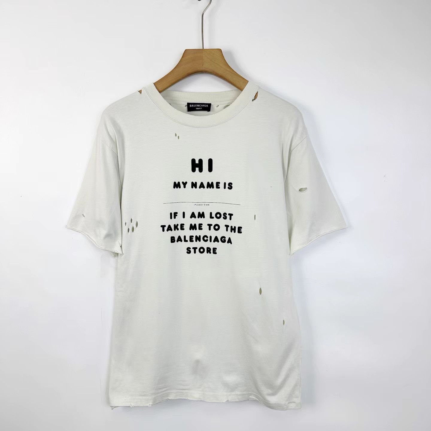 Balenciaga Balenciaga Off-White Distressed Ripped T-Shirt K12 Size US XL / EU 56 / 4 - 1 Thumbnail