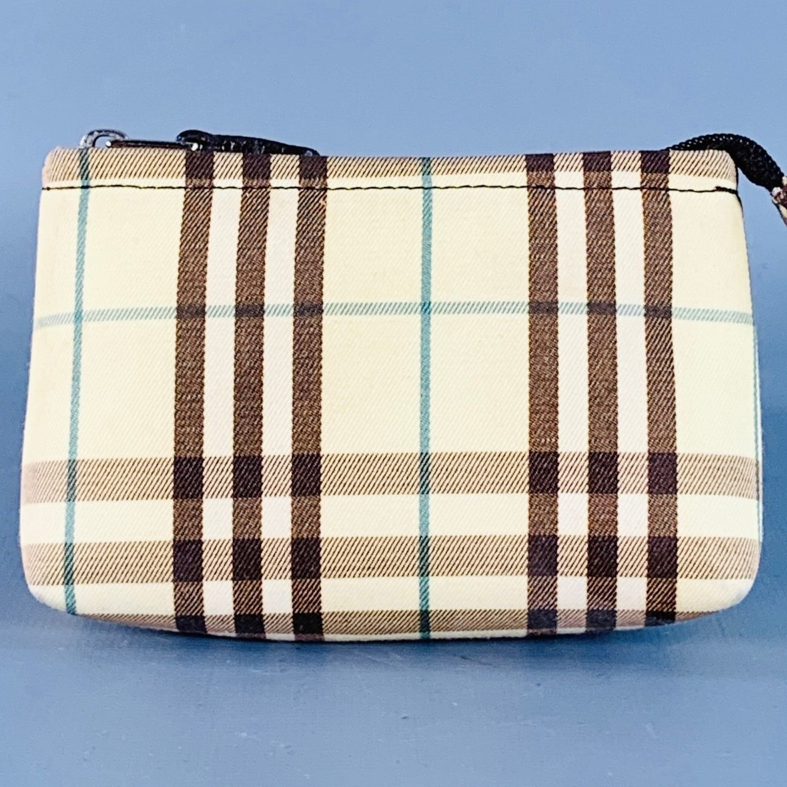 BURBERRY Beige Brown Plaid Cotton Acrylic Cosmetic Pouch