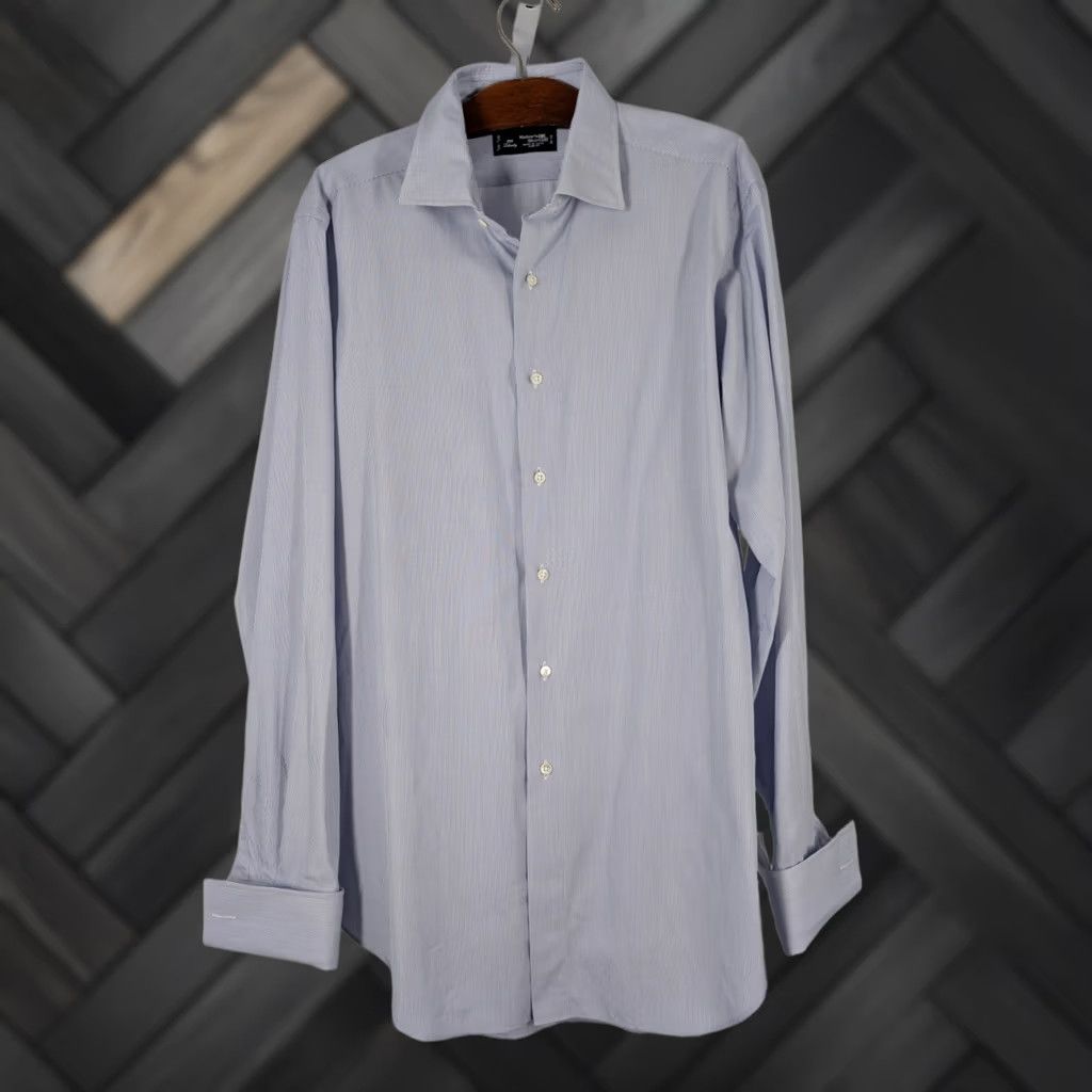 Kamakura Kamakura Shirt Liberty 225 Windowpane Blue Dress Shirt French Cuff Japan Mens 16.5 45 31in 36.5in Sleeve Size 46R - 1 Thumbnail