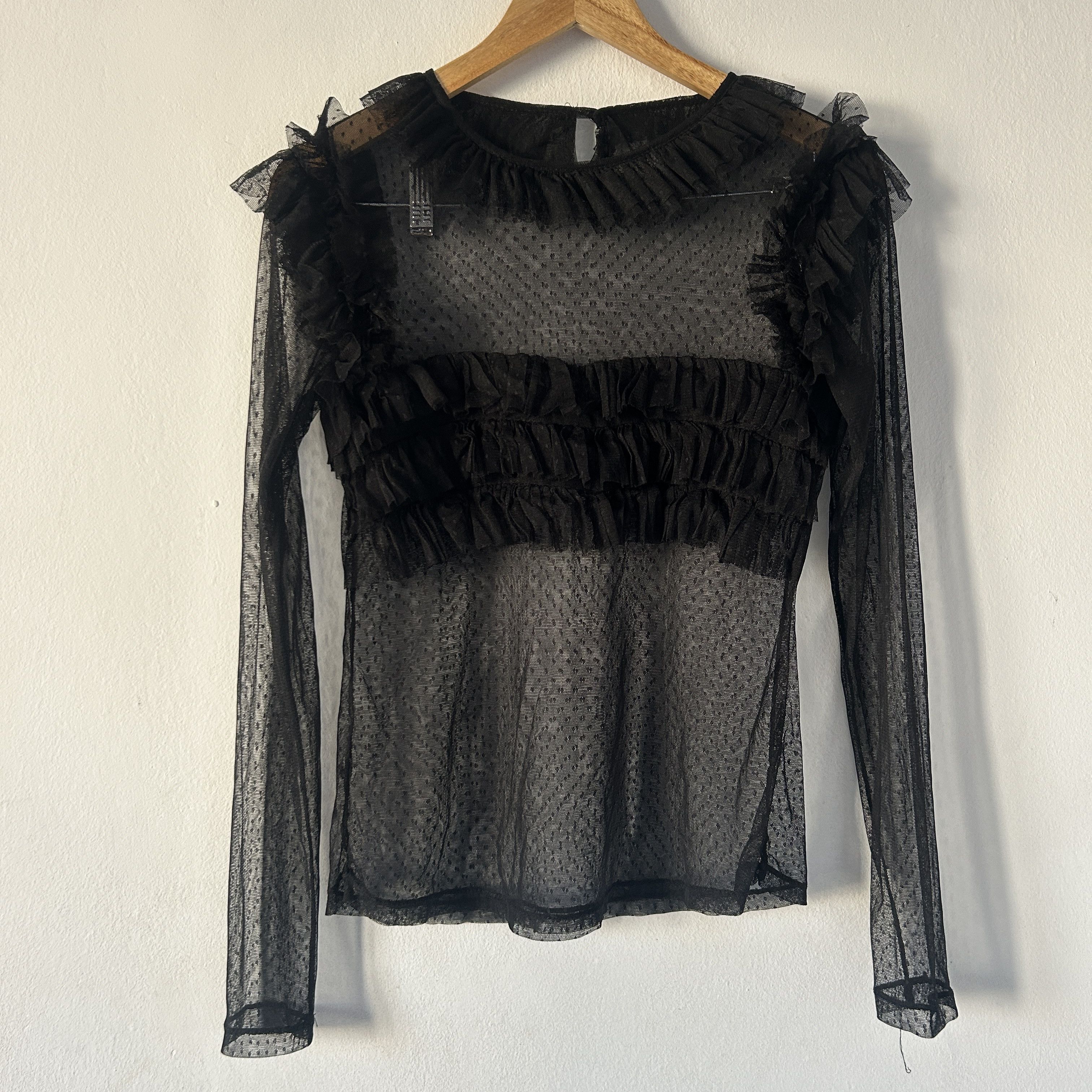 Vintage Vintage Sheer Black Ruffle Top Size M / US 6-8 / IT 42-44 - 7 Thumbnail