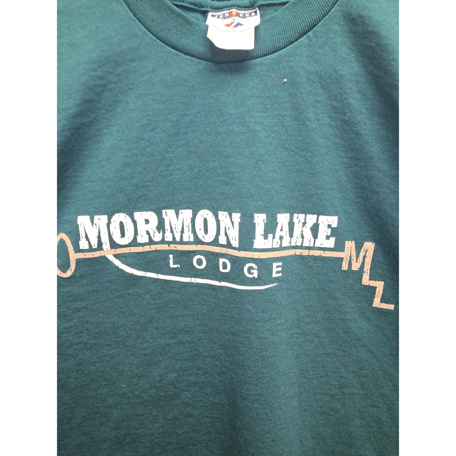 Jerzees × Vintage Vintage Mormon Lake Shirt Lodge Jerzees Green Tee Small 90s Size US S / EU 44-46 / 1 - 2 Thumbnail