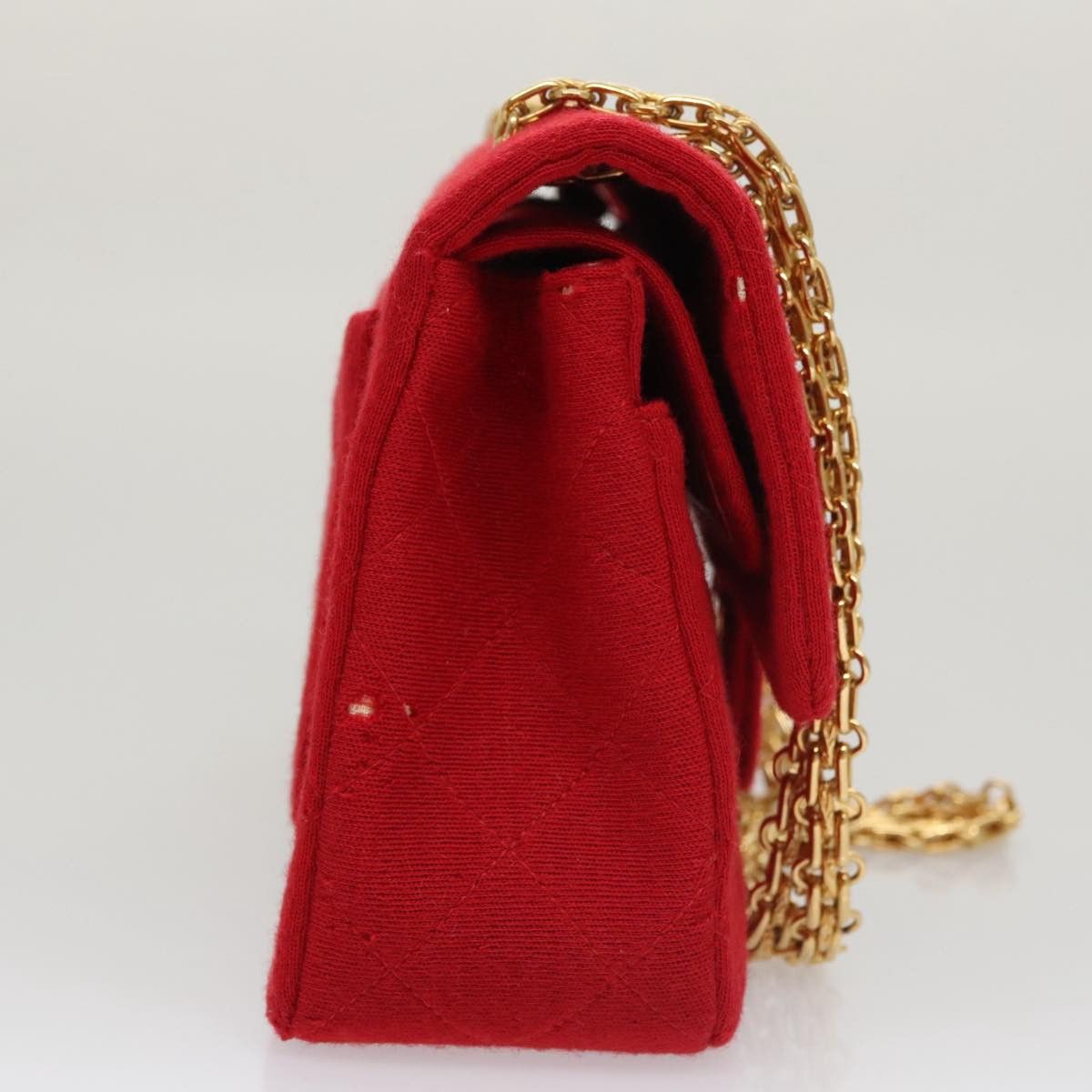 Chanel CHANEL Matelasse Chain Shoulder Bag Cotton Red Gold CC Size ONE SIZE - 4 Thumbnail