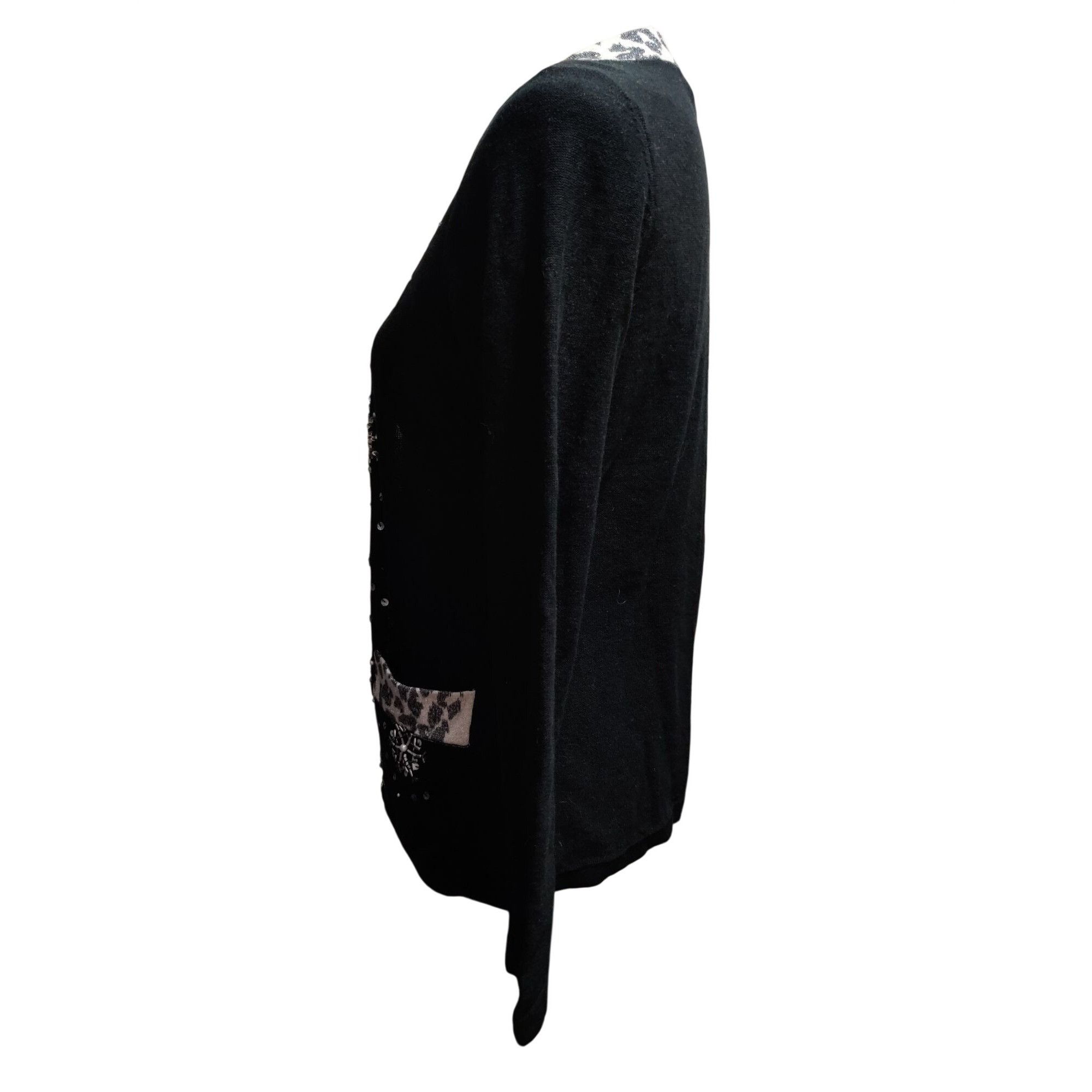 Other Drapers & Damon Size S Beaded Cardigan Black Leopard Trim Se Size S / US 4 / IT 40 - 8 Thumbnail