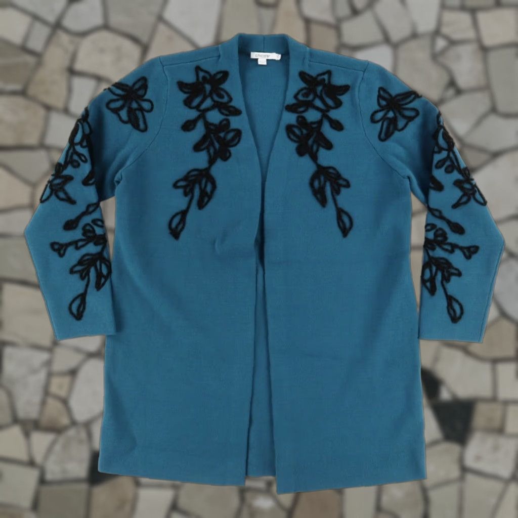 Vintage Chicos Cardigan Annalise Embroidered Solid Long Sleeve Teal Women's 2 Shirt Sweater Vintage N/A Size XS / US 0-2 / IT 36-38 - 1 Thumbnail