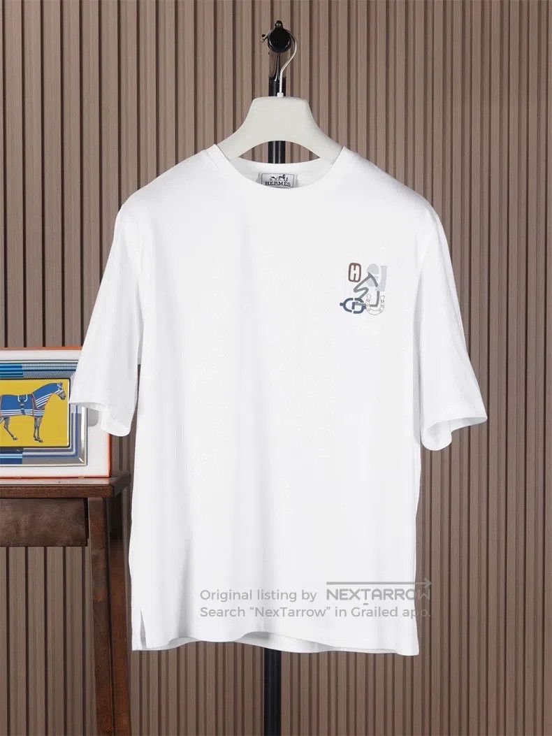 Hermes Hermes White Sea Island Cotton Short Sleeve T-Shirt Size US L / EU 52-54 / 3 - 1 Thumbnail