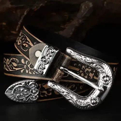 VIBE Flower Embossed Leather Belt Size ONE SIZE - 2 Thumbnail