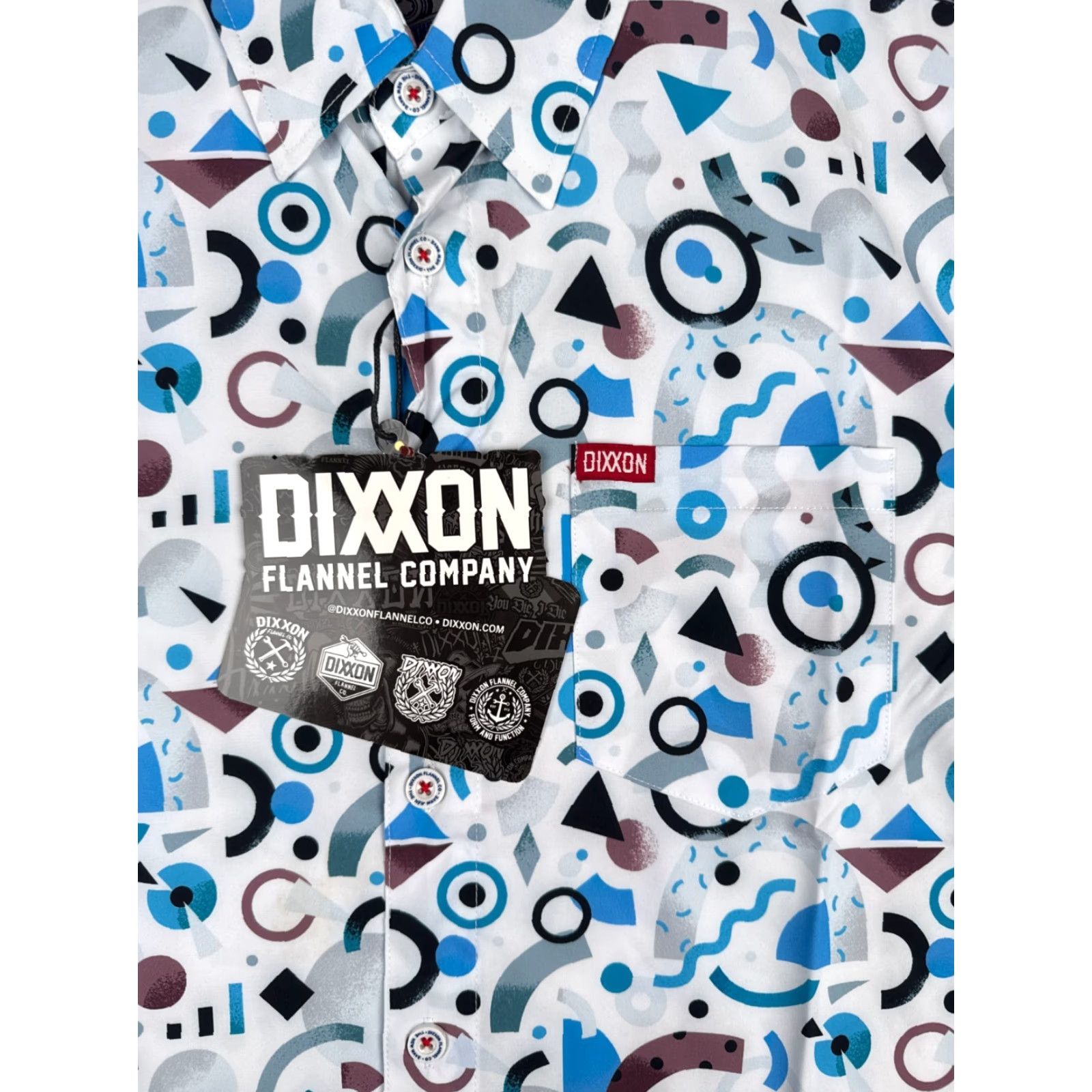 Vintage Dixxon Party Shirt Adult Large White Blue The New Wave Retro 90s Look Polyester Shirt Mens Regular Button-Up Short Sleeve Hawaiian Floral 90s Theme Size US L / EU 52-54 / 3 - 6 Thumbnail