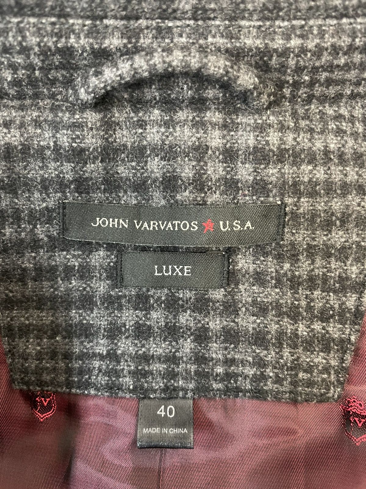 John Varvatos Leather Trim Plaid Felted Wool Jacket Size 40R - 9 Thumbnail
