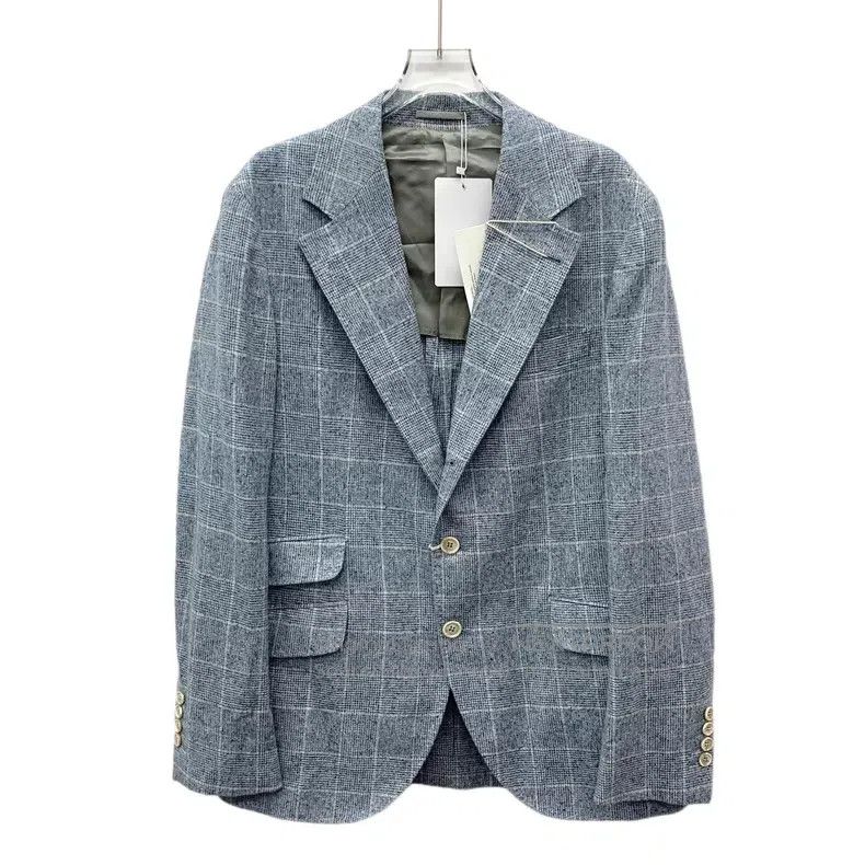 Brunello Cucinelli Brunello Cucinelli Light blue checkered silk collar single Size M / US 6-8 / IT 42-44 - 1 Thumbnail