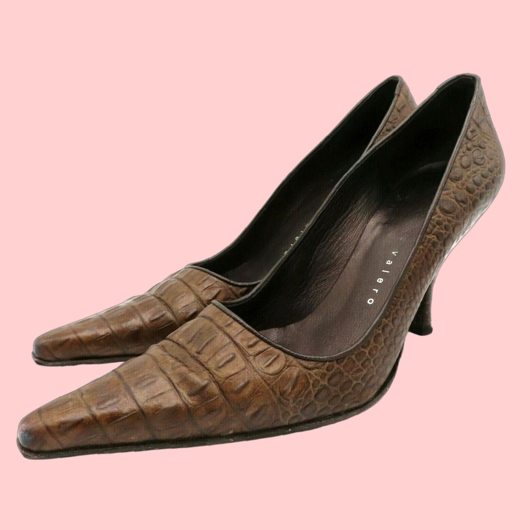Martinez Valero Brown Leather Pointed High Heel Shoes Pumps WomenS Size 7.5, Women's
