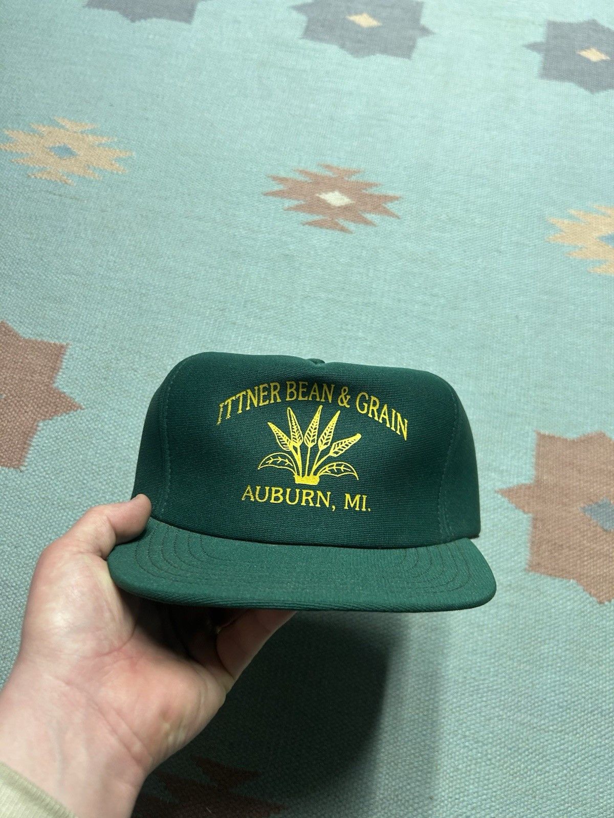 Vintage Vtg 80 snap hat Ittner bean & grain auburn Michigan farm USA Size ONE SIZE - 2 Thumbnail