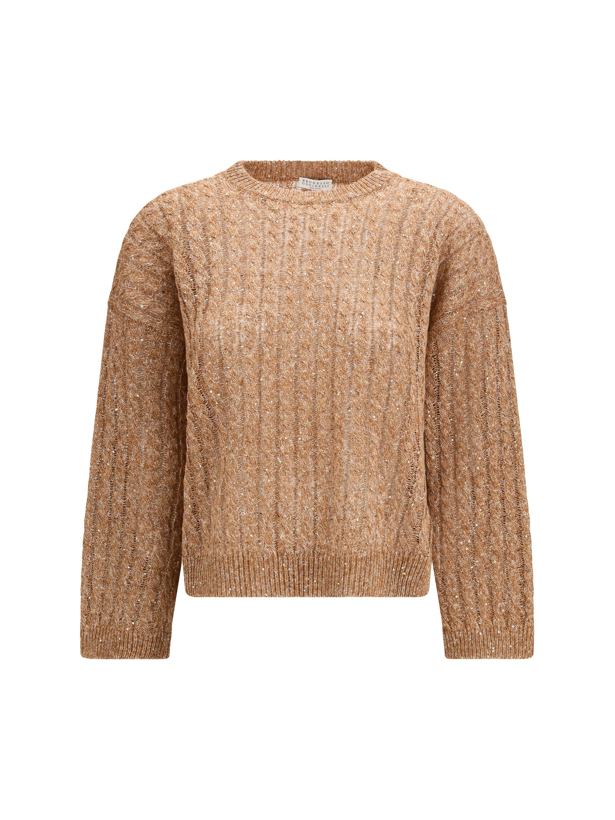 Brunello Cucinelli Dazzling Cable linen Sweater with openwork ribbing Size L / US 10 / IT 46 - 1 Thumbnail