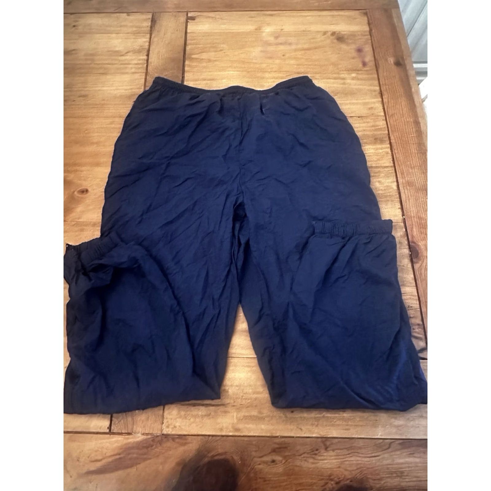 Jockey Vtg XL Jockey Navy Blue Windbreaker Pants Ankle Zip Elastic Waist Pockets Logo Nylon Athletic Unisex Adults XL Size 40" / US 18 - 3 Thumbnail