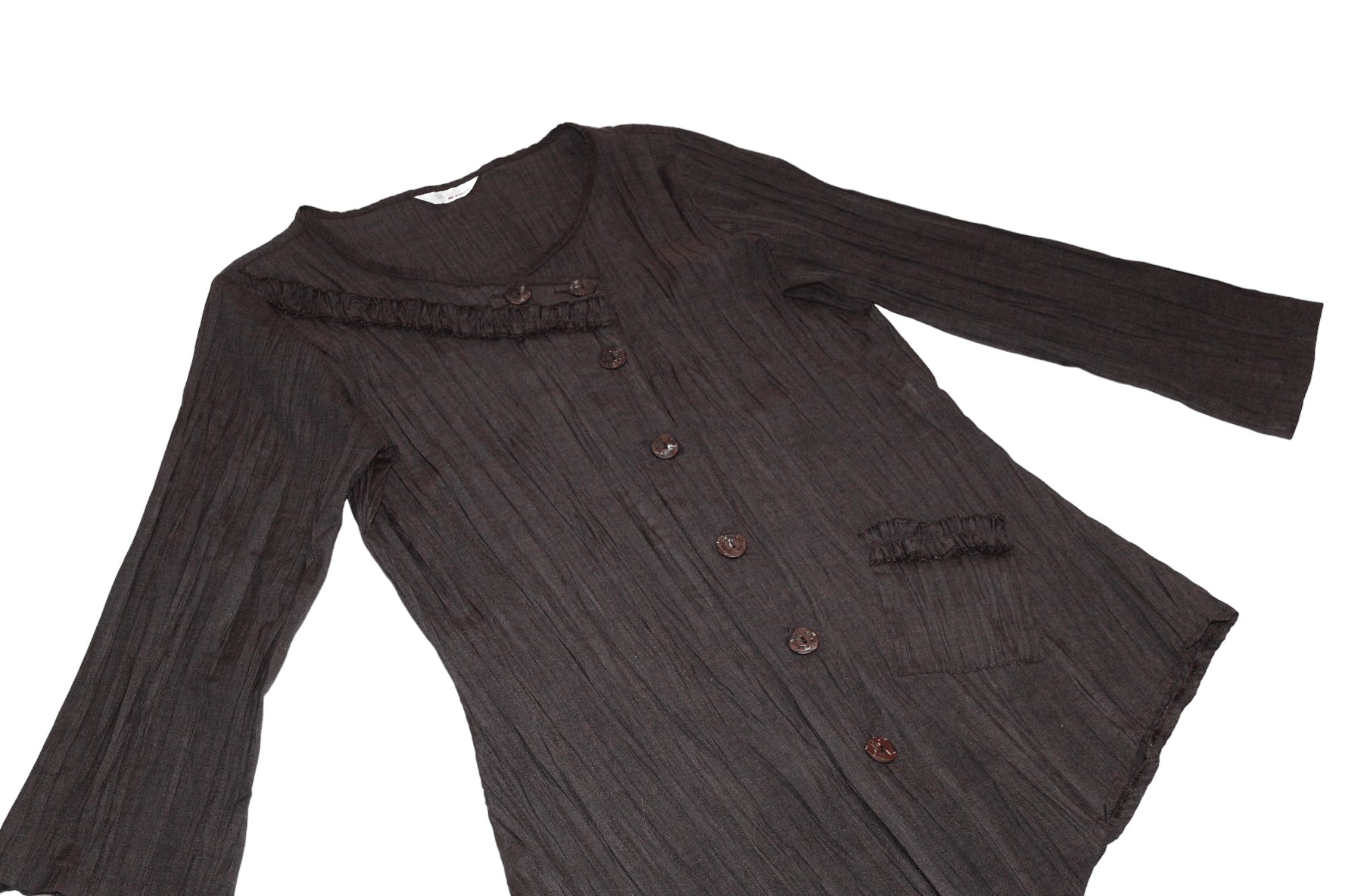 Beauty Beast 🔥 Sarafina Paris Plisse Crinkle Viscose Asymmetric Cardigan Size L / US 10 / IT 46 - 8 Thumbnail