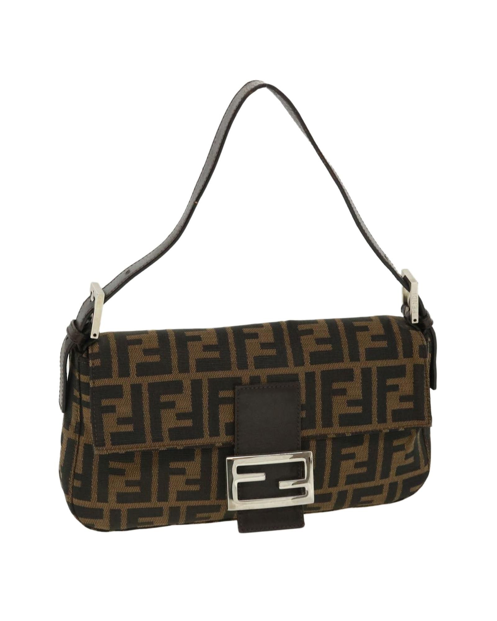 image of Fendi Zucca Canvas Mamma Baguette Shoulder Bag in Brown, Women's