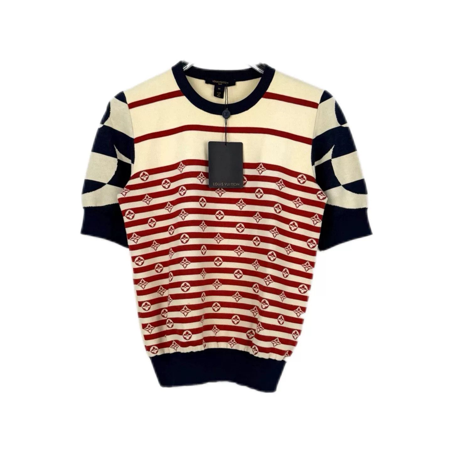 Louis Vuitton LV Red Blue White Stripe Logo Knit Top Size US M / EU 48-50 / 2 - 1 Thumbnail