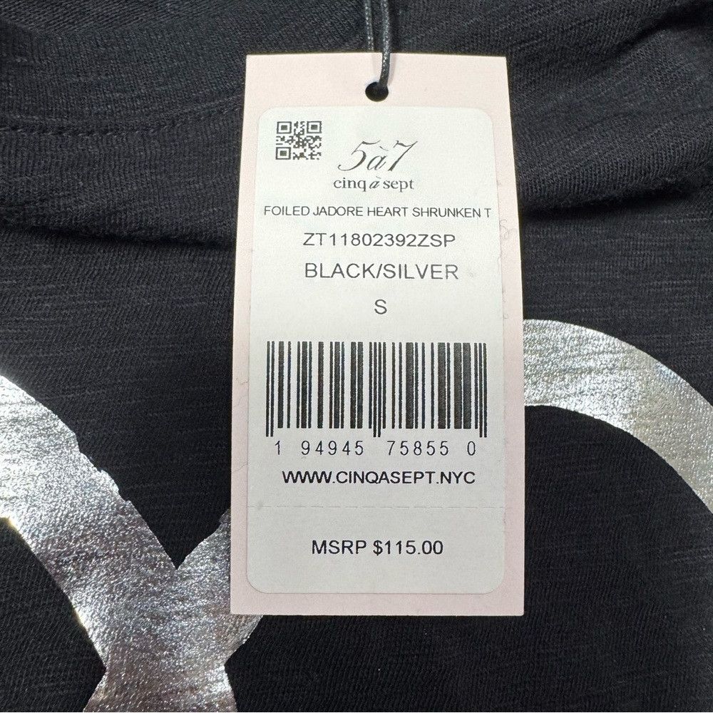 Cinq a Sept NWT New $115 Cinq á Sept Black Tee Foiled Jadore Heart Tee Size S / US 4 / IT 40 - 7 Thumbnail