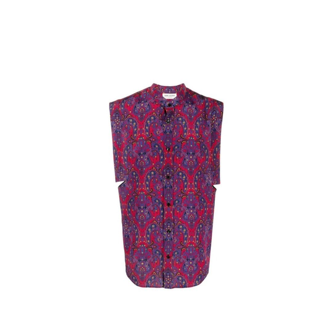 Saint Laurent Paris o1b1hav111224 Sleeveless Shirt Printed Paisley Crepe Chine Size US L / EU 52-54 / 3 - 1 Thumbnail