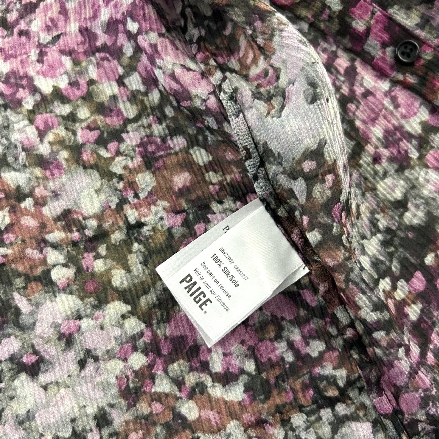 Paige PAIGE Silk Long Ruffle Sleeve Floral Button Front Shirt Women's XS Black Size XS / US 0-2 / IT 36-38 - 5 Thumbnail