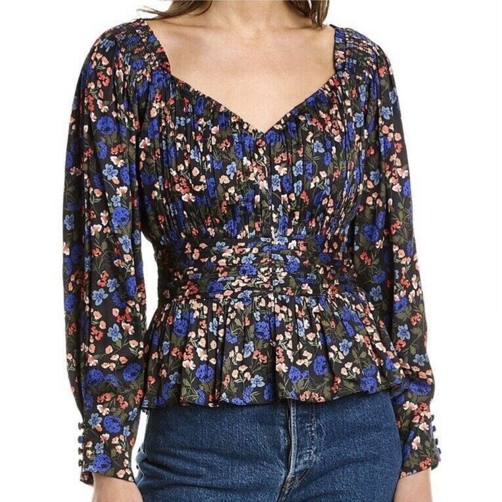 Hunter Bell NWT Hunter Bell Black Floral Caro Top Blouse sz 4 Size S / US 4 / IT 40 - 1 Thumbnail