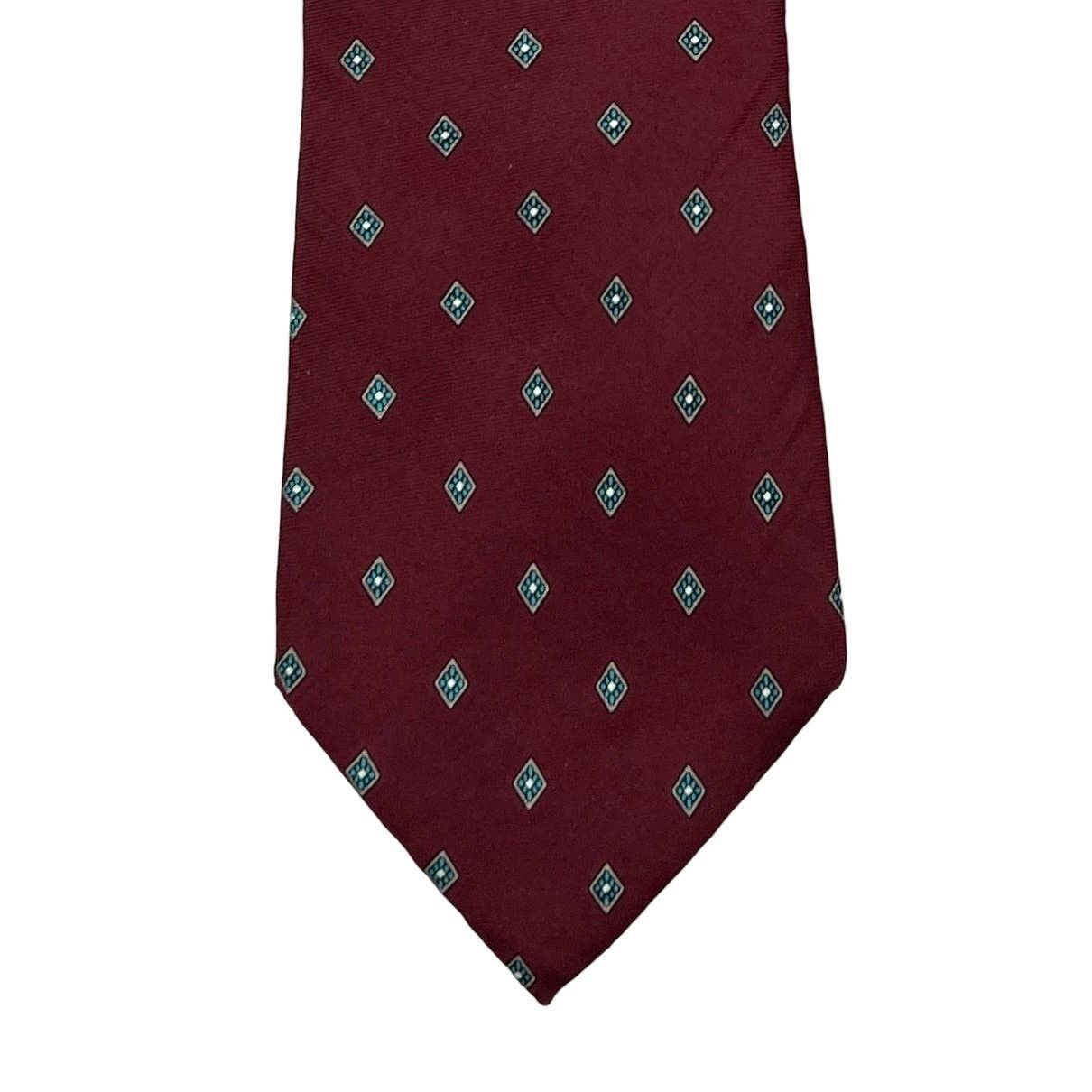 Christian Dior Silk Tie Diamond Print Burgundy Red