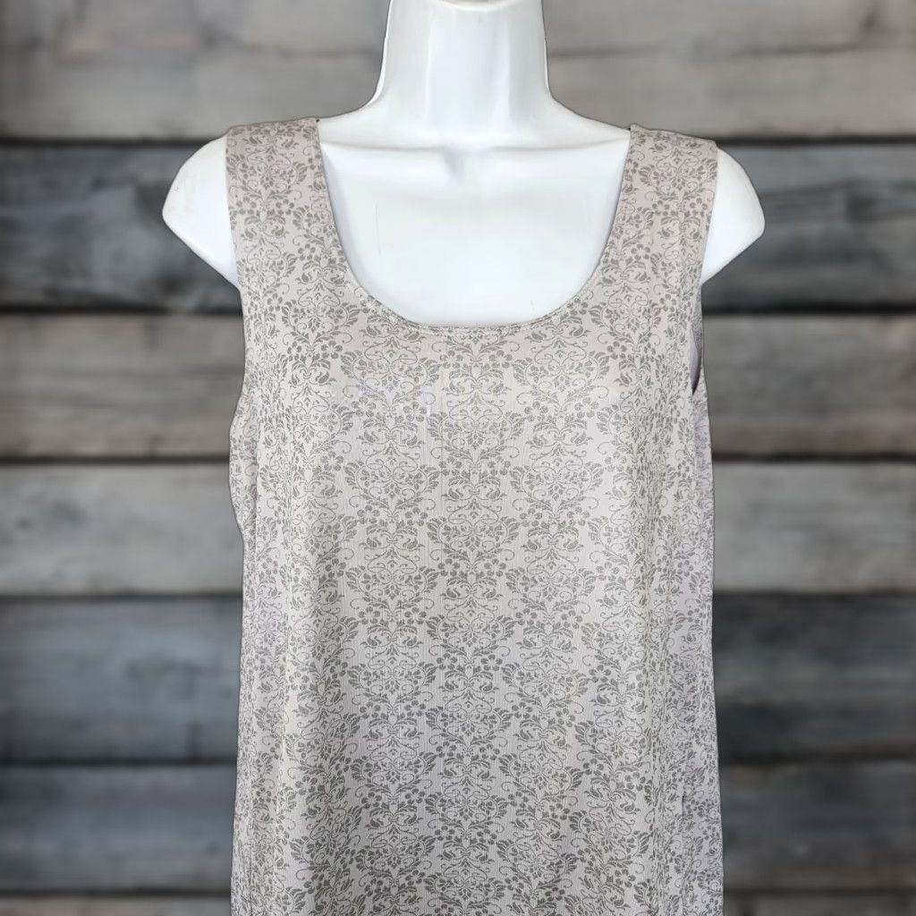 Vintage Chicos Womens Tank Top Sz Large Gray Silver Damask Print Scoop Neck Shirt Women L Tank]] Size L / US 10 / IT 46 - 1 Thumbnail