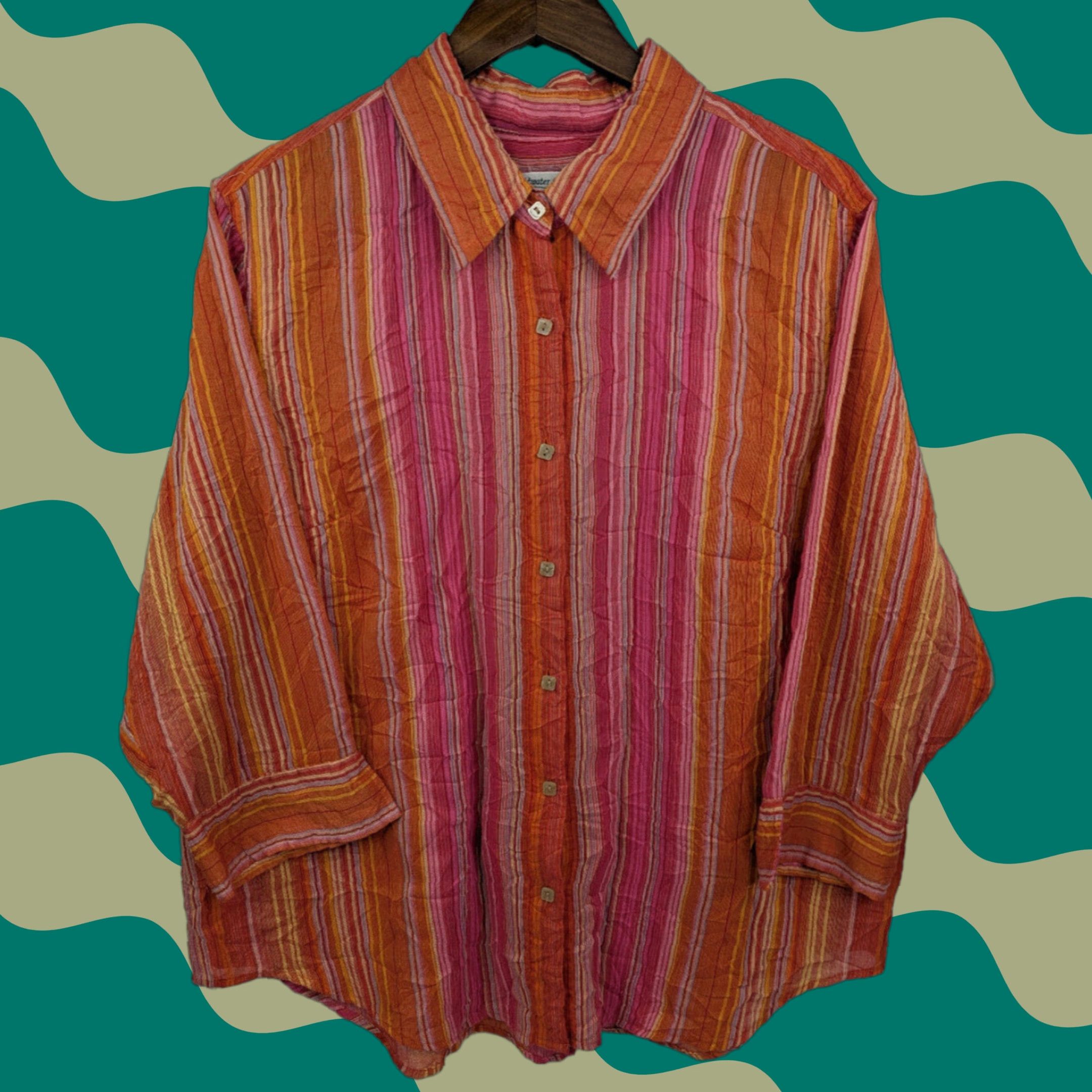 Coldwater Creek Coldwater Creek Shirt Womens XL Orange Pink Stripe Square Buttons Boho Funky Size XL / US 12-14 / IT 48-50 - 1 Thumbnail