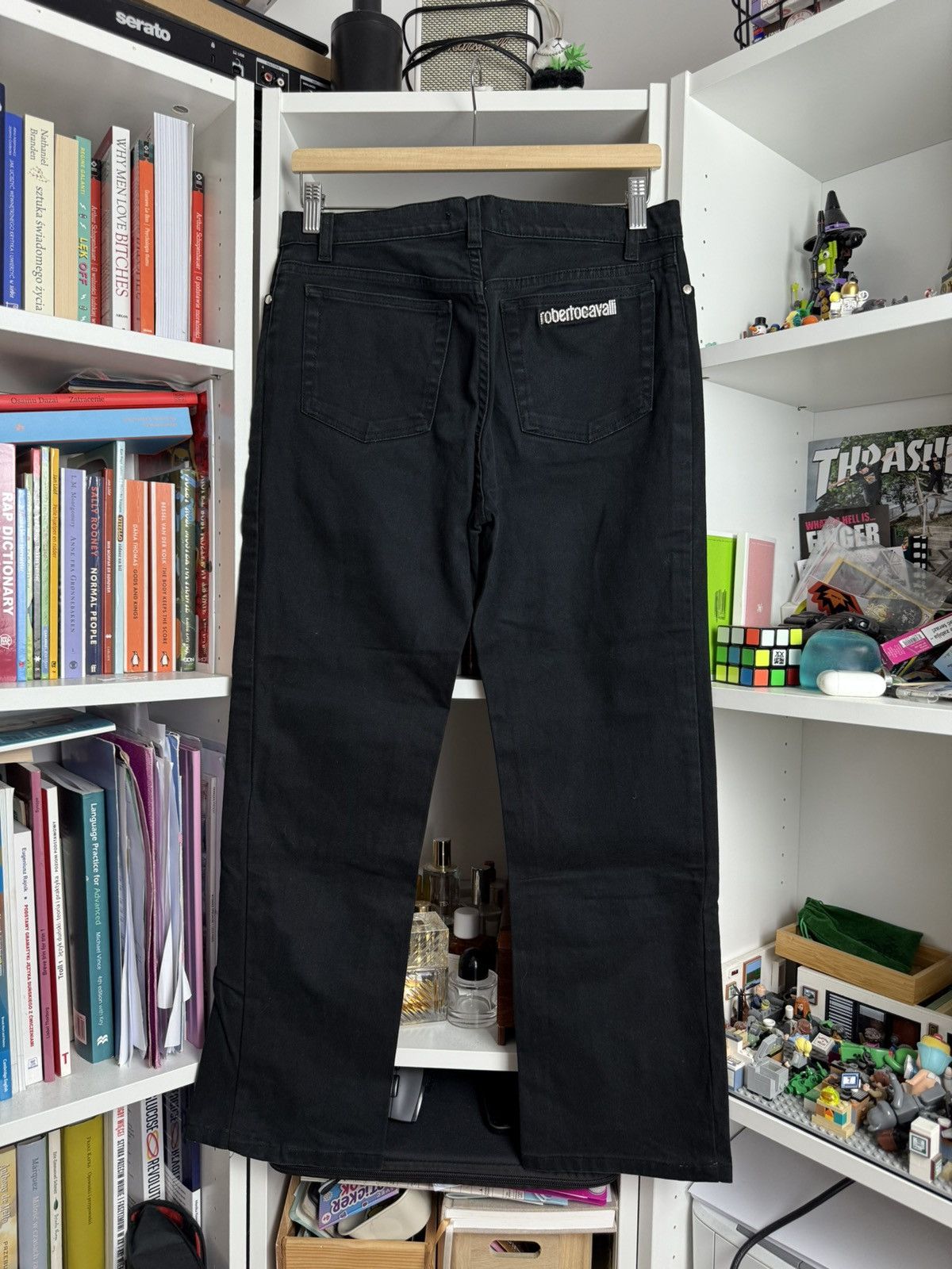 Designer × Roberto Cavalli Vintage y2k Roberto Cavalli glitter logo black denim pants L Size 32" / US 10 / IT 46 - 1 Thumbnail