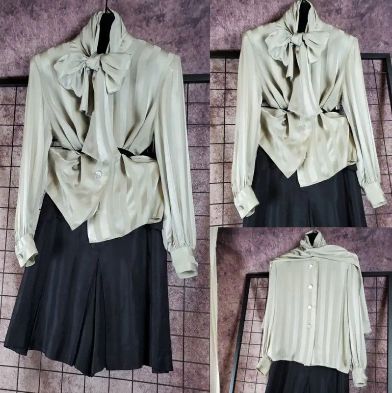 Givenchy Givenchy Spring Green Silk Striped Blouse 0089 Size S / US 4 / IT 40 - 1 Thumbnail