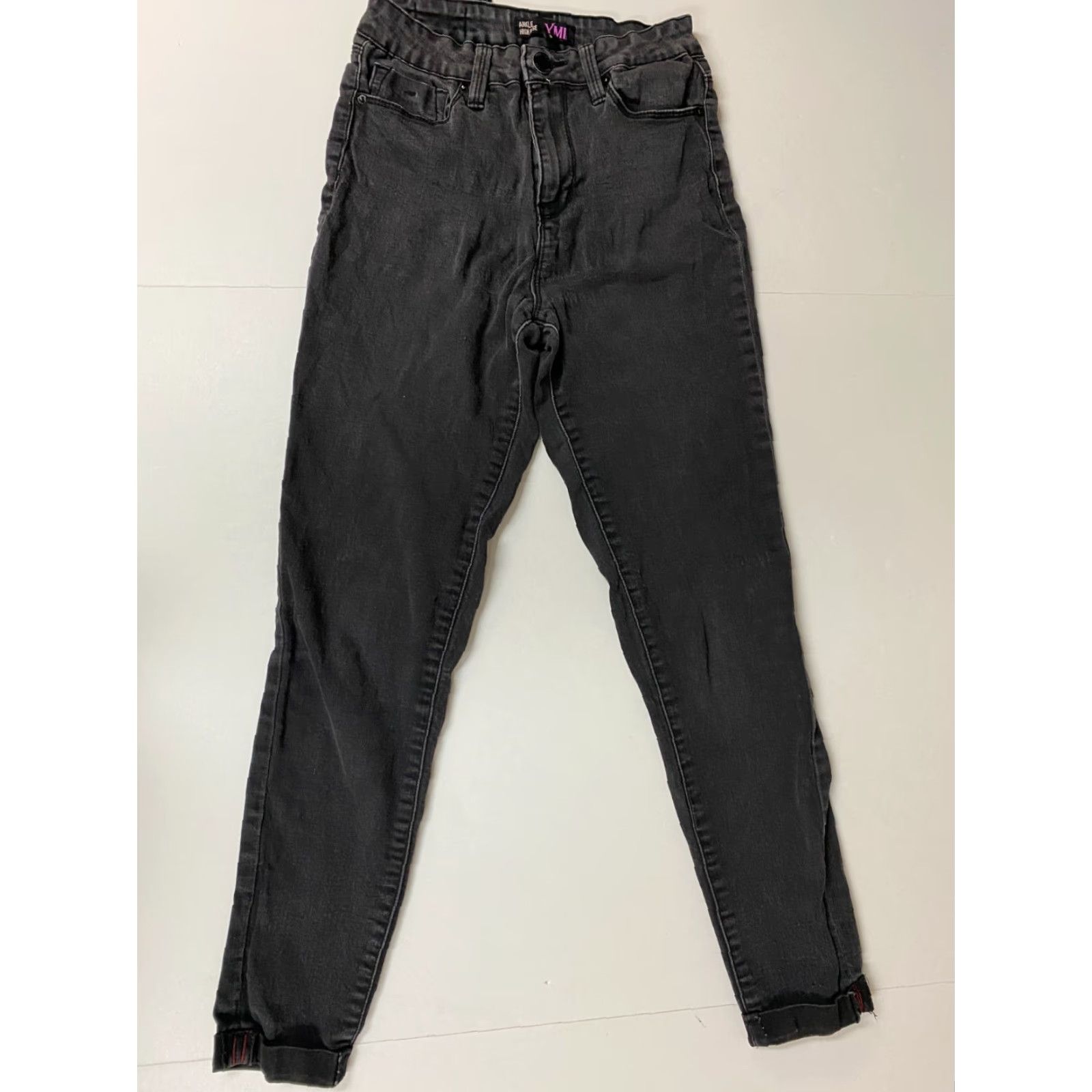 Vintage YMI Womens Jeans 3 Black Ankle High Rise Regular Rise Mid 8.5-10.5 Inseam 26 in Denim Cotton Blend Zipper Pockets Stretch Size 26" / US 2 / IT 38 - 6 Thumbnail