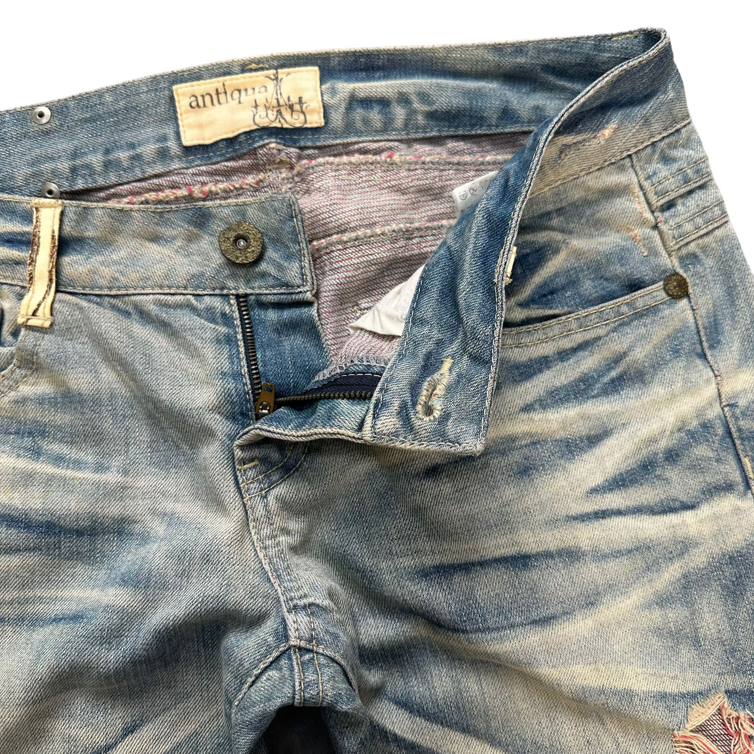 Japanese Brand ANTIQUA TRASHED LIGHT WASH ZEBRA PILE JEANS #8858-032 Size 32" / US 10 / IT 46 - 4 Thumbnail