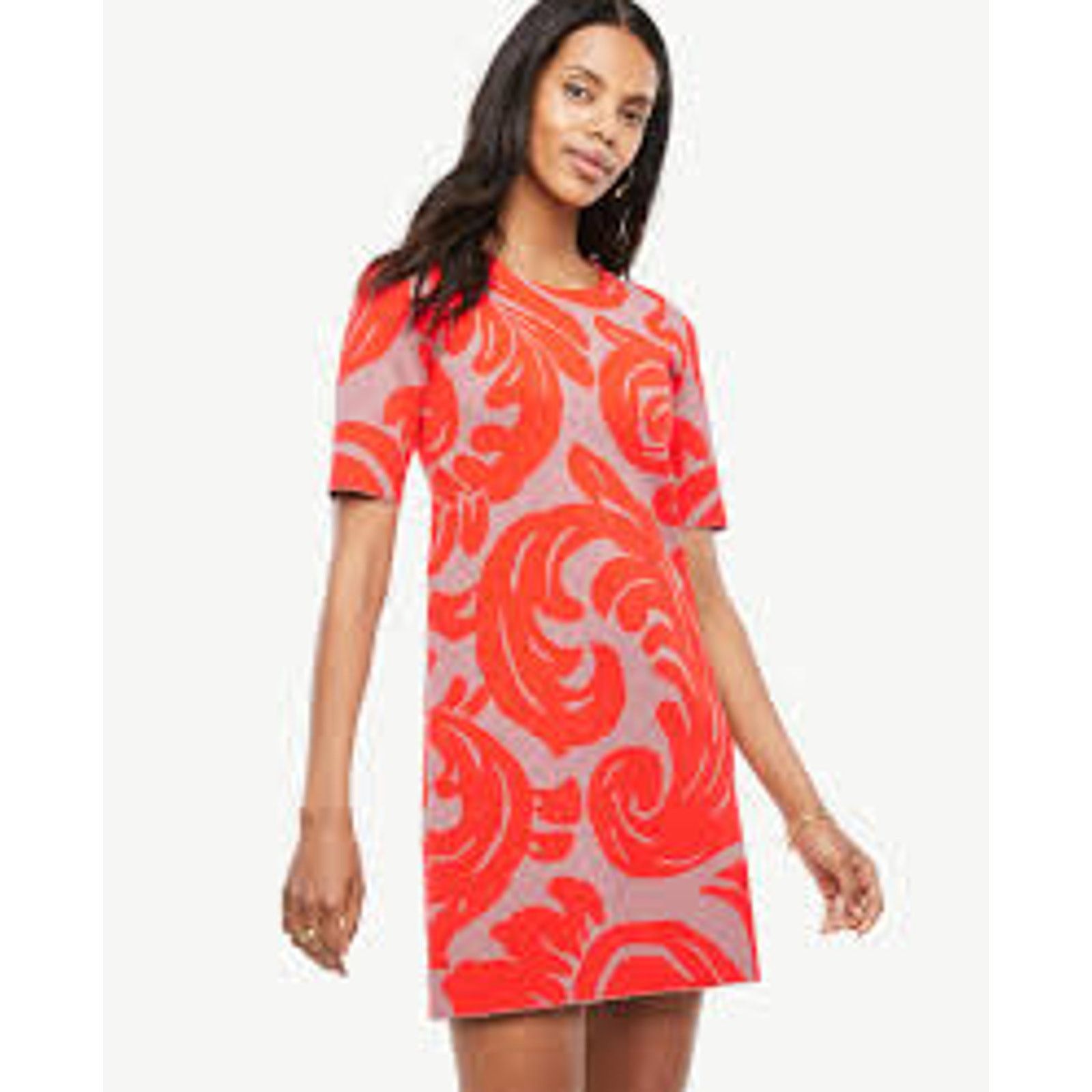 Ann Taylor Ann Taylor Red Fan Leaf Shift Sweater Dress Petite Size XS / US 0-2 / IT 36-38 - 1 Thumbnail